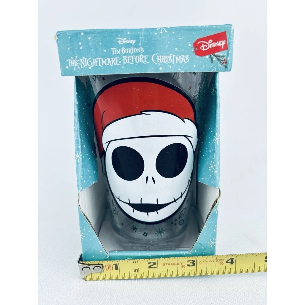 Disney Jack Skellington Christmas Santa Hat Drinking Glass 16 Oz Nightmare‎ Tim